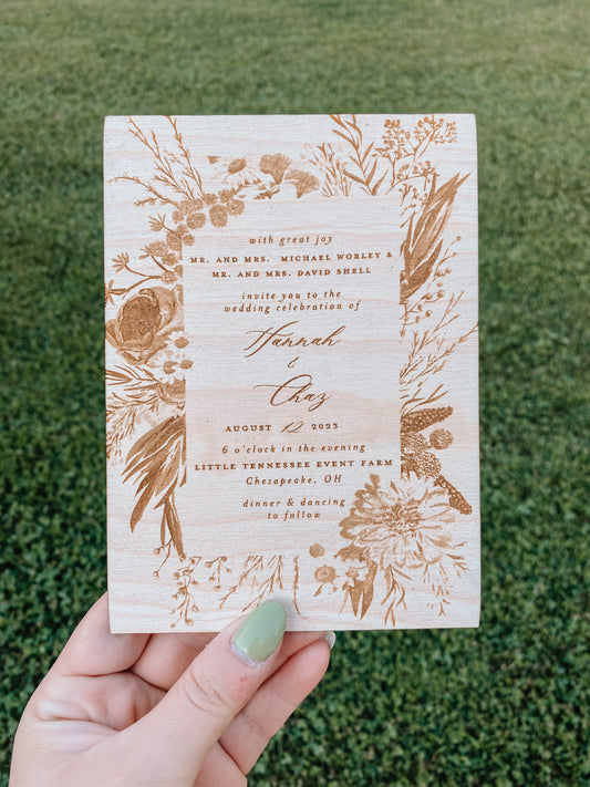 Wooden Engraved Wedding Invitation Keepsake